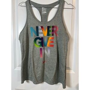 Nike Womens Tank Top Never Give In Graphic Dri-Fit Gray Size Medium